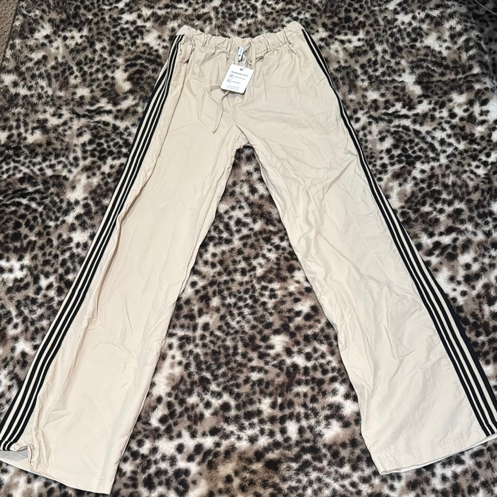 Cream and Black Joggers with Sporty Stripes